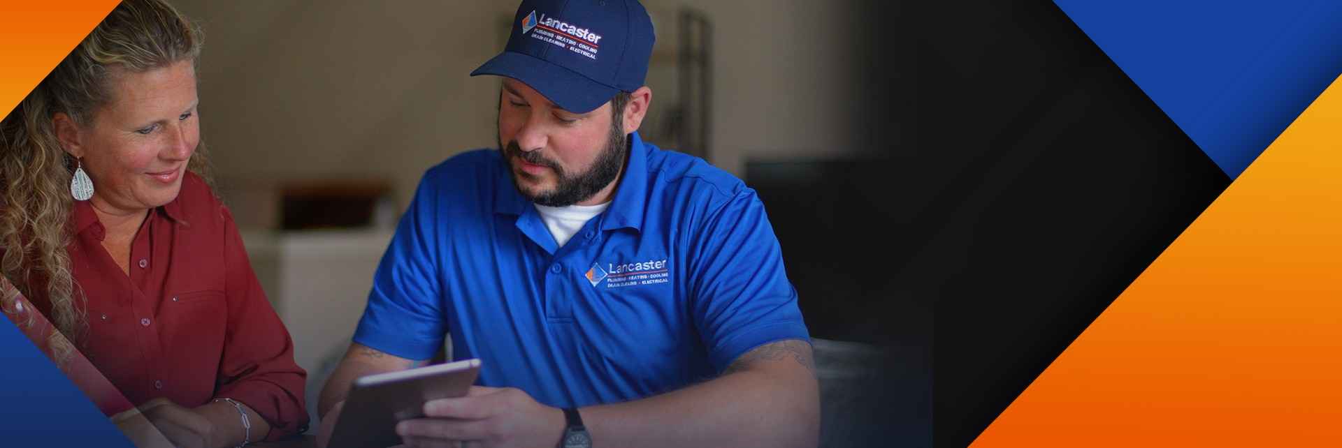 lancaster plumbing heating cooling and electrical employee talking to a customer