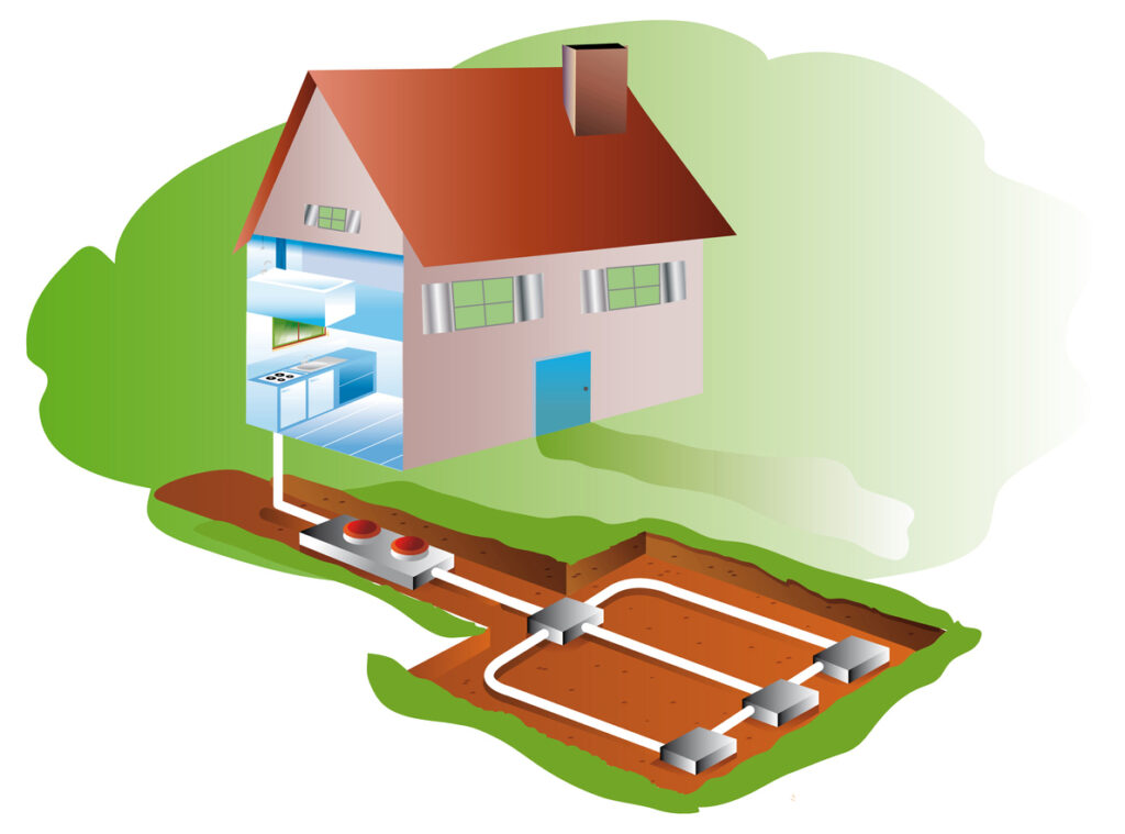 Geothermal heating and cooling system infographic