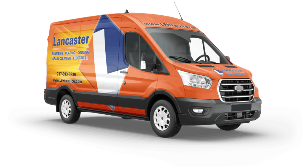 Orange Lancaster service van one white background