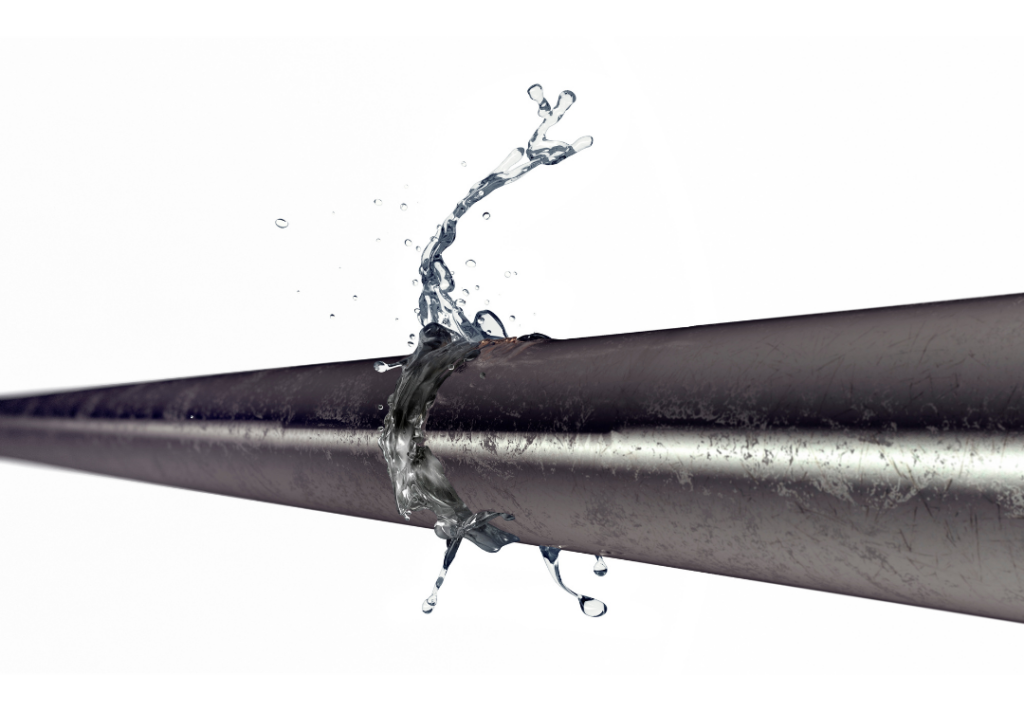 Burst pipe with white background