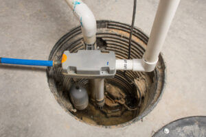A sump pump installed in the basement of a home